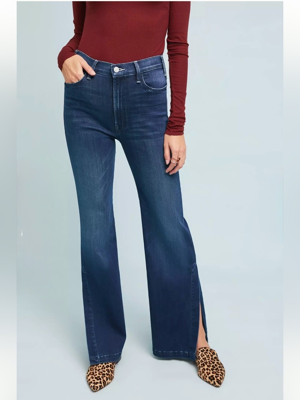 MOTHER The Hustler Sidewinder Wide-Leg Jeans Side Slits Size 31